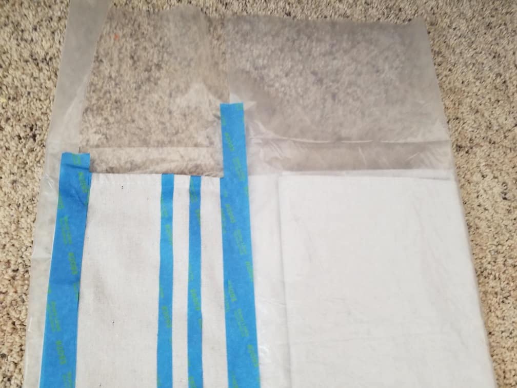 Tarped and Taped Dish Towel Curtain